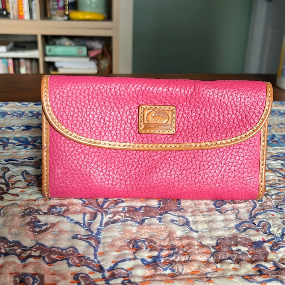 Dooney & Bourke pink leather trifold wallet pebble grain clutch